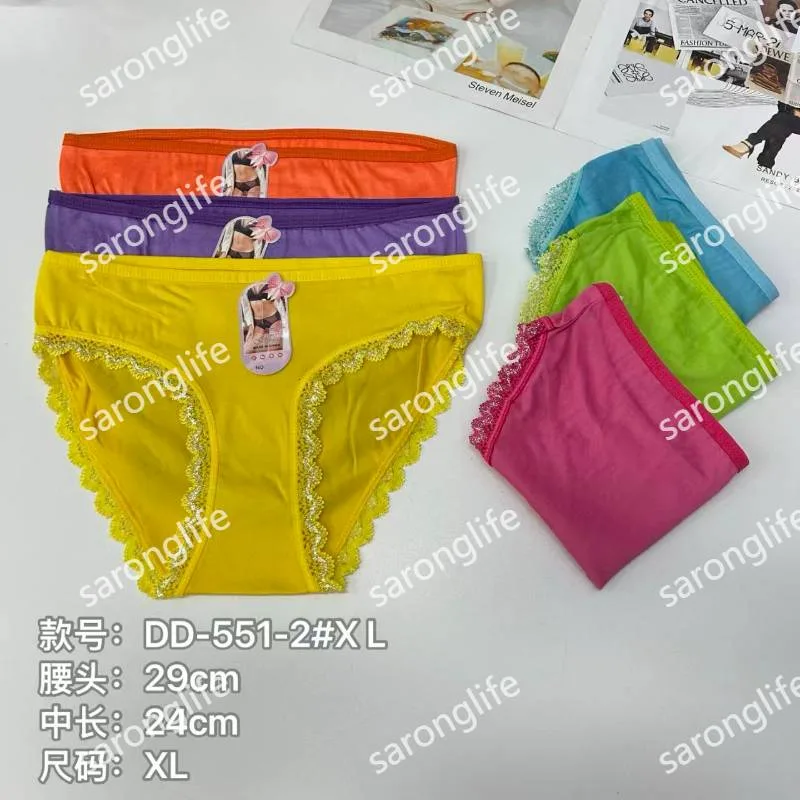 Women's Milk Silk Printed Lace Trim Briefs, Solid Color - Women Briefs