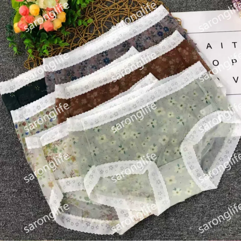 Women's Plus Size Floral Mesh Mid Waist Seamless Briefs - Women Briefs