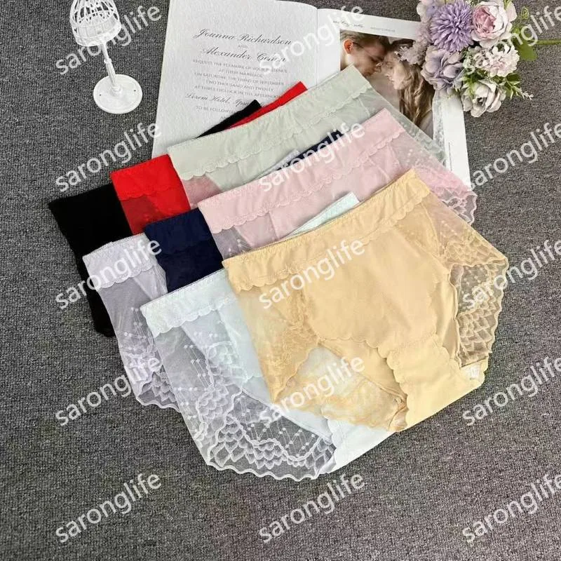 Women's Plus Size Seamless Lace Mid-Waist Breathable Briefs - Women Briefs