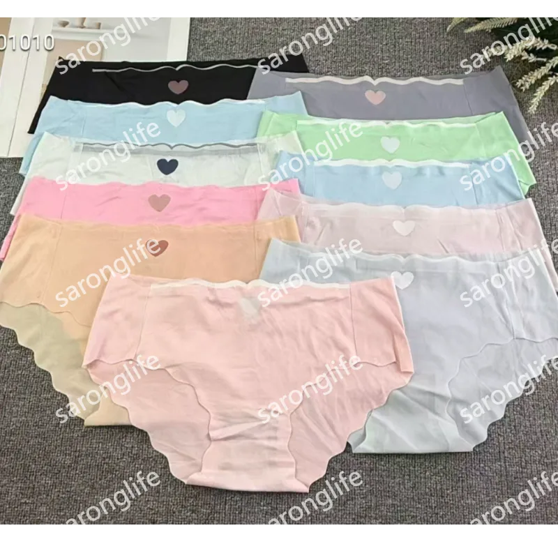 Women's Seamless Ice Silk Wave Heart Print Breathable Briefs - Women Briefs