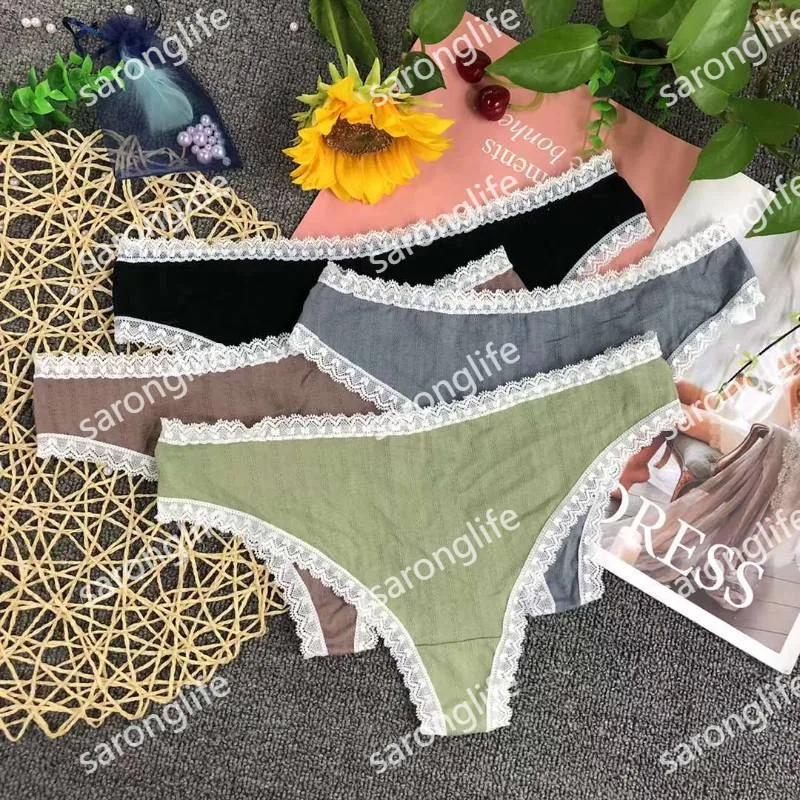Women's Seamless Low-Waist Lace Tanga Panties, French Style, Multi-Color - Women Briefs