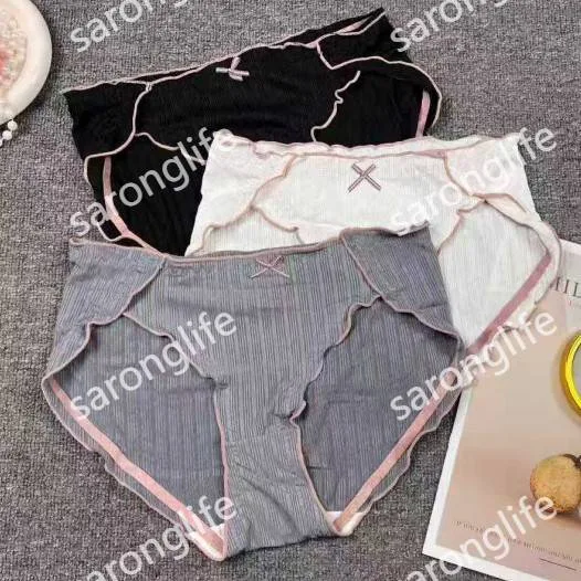 Women's Striped Seamless Mid-Rise Breathable Underwear, Plus Size Student Style - Women Briefs