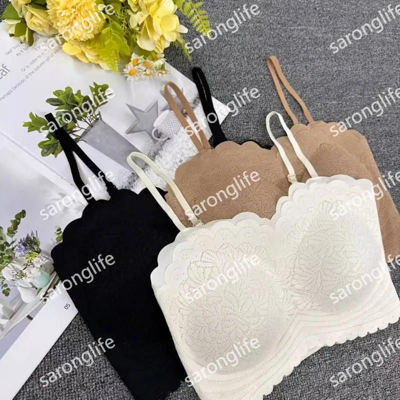 Women's Lace Strapless Wireless Bandeau Bra Seamless - Vests